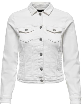 Only ONLTIA DNM Jacket COL PIMBOX Noos, Blouson en Jean aux Femmes, White, 32