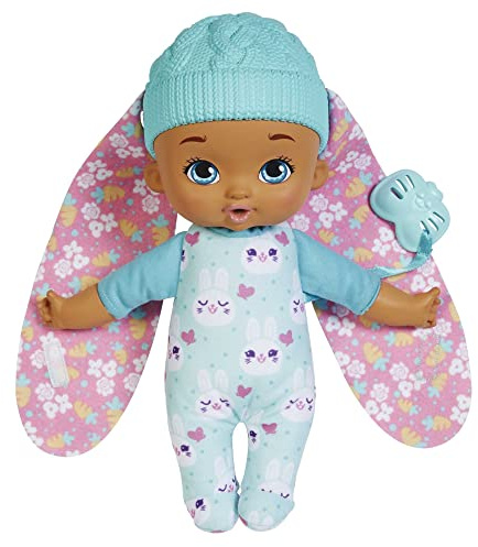My Garden Baby - Mon Premier Bébé Lapin - Poupée Corps Souple Bleu avec Oreilles en Peluche à Câliner - Emballage Berceau - 23 cm - Cadeau dès 18 Mois, HGC09