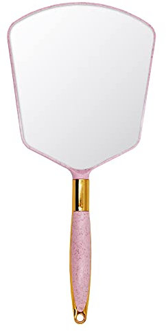Eaoundm Handspiegel mit Griff, Make-up-Handspiegel mit Hakenloch 15,2 x 33 cm, Rosa