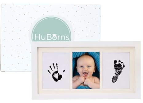 HuBorns - Marco Huellas Bebé Recién Nacido con Tinta No Tóxica, Kit Completo Huella Pie y Mano, Cuadro Recuerdo Original, Regalo Bebé Niño o Niña