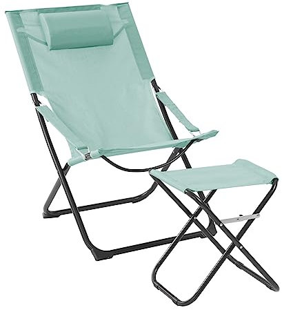 SVITA Liegestuhl mit Hocker klappbar Strandstuhl Campingstuhl Kopfkissen Blau
