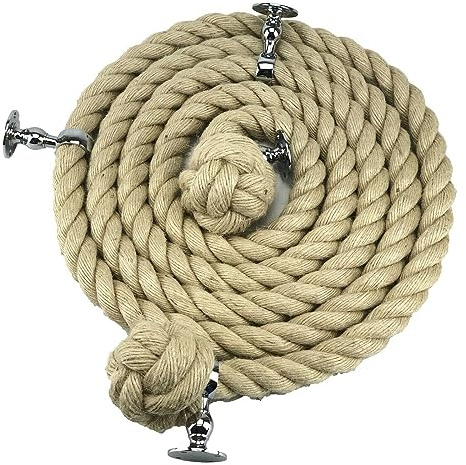 30mm Natural Jute Bannister Handrail Rope x 10 Foot 4 Polished Chrome Brackets - RopeServices UK