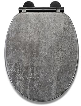 Croydex Kirkstone Grey Wooden Toilet Seat - Soft Close & Quick Release Button for Easy Cleaning, Adjustable Hinges with Top and Bottom Fixings Included (Slate Grey Soft Close Toilet Seat)