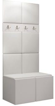 Mirjan24 Garderoben-Set Monati IV, Schuhschrank + Kleiderhakenbrett und Gepolstertes Paneel/Wandpaneel, Kleiderhaken, Flurgarderobe, Wandgarderobe (Weiß, Soft 017)