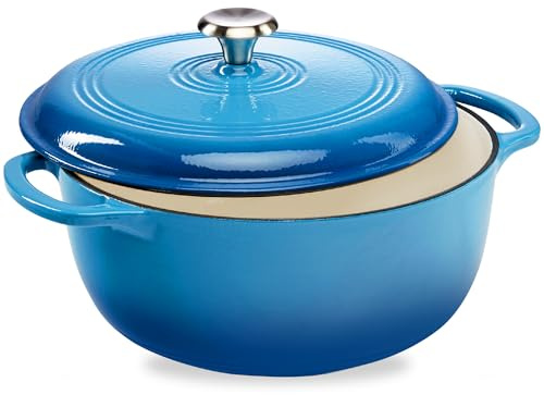 Best Choice Products 7.5 Quart Enamel Cast-Iron Round Dutch Oven, Family Style Heavy-Duty Pre-Seasoned Cookware for Home, Kitchen, Dining Room, Oven Safe w/Lid, Dual Handles - Blue