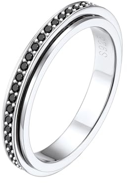 Silvora Dünner Damen Spinner Ring Anti-Stress Bandring 3.5mm breit 925 Silber Fidget Anxiety Ringe Funkeln Zirkonia Ehering Hochzeitsring Freundschaftsring Ringgröße 54.4 (17.3)