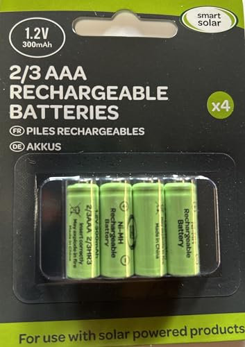 4 x 2/3AAA Smart Solar Light Batteries 1.2v 300mAh (These 2/3AAA 30mm x 10.2mm are shorter than normal AAA)