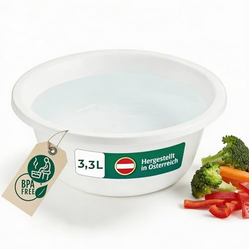 Novaliv Spülschüssel Rund 3,3L, D28 cm, Weiß, BPA-frei Spülmaschinenfest Ideal für Küche und Camping, Rundschüssel, Runde Plastikschüssel, Waschschüssel, Kunststoffschüssel, Plastic bowl