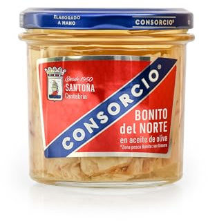 Consorcio - Bonito del Norte en Aceite de Oliva | 12 Tarros de 220gr, Total de 2640 gr | Bonito de Santoña con Aceite de Oliva y Sal en Tarro | 100% Natural (220g-150g)
