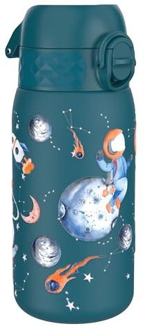 Ion8 Vacuum Insulated Steel Water Bottle, 320 ml/11 oz, Leak Proof, Easy to Open, Secure Lock, Dishwasher Safe, Carry Handle, Metal Water Bottle, ThermoShield Stainless Steel, Blue, Space Travel
