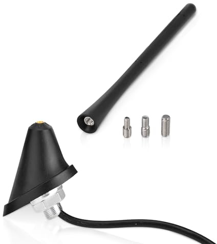 Eightwood Universal Car Radio Rubber Antenna 7in, FM AM Roof Mount Vehicle Antennae Replacement with Mount Base 16ft Cable for Car Truck Stereo Receiver Head Unit