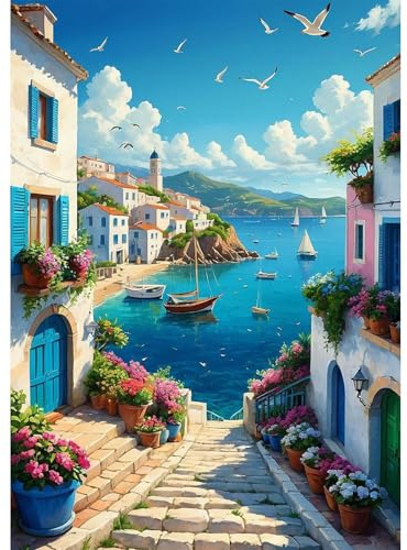 MEIYUDA 5D Diamond Painting Kit Completo Città romantica, Pittura Diamante per Bambini Diamond Painting Mare, Fai-da-te Diamond Painting DIY Strass Ricamo a Punto Croce Decorazione per Casa 30x40cm