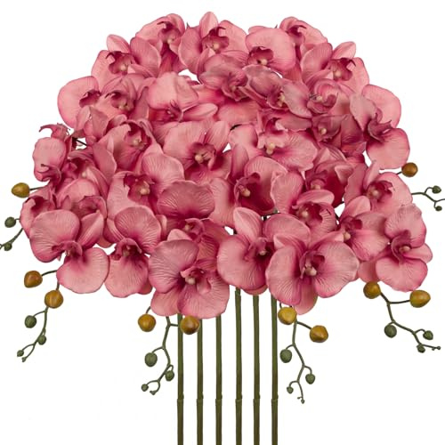 Uppsättning av 6 konstgjorda växter orkidéer konstgjord blomma orkidégren Phalaenopsis orkidé konstgjord sidenblomma för inomhusväxt fest, kontor, terrass, heminredning lång 81 cm