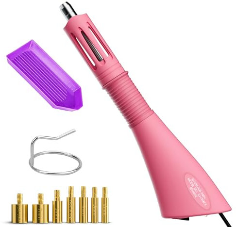 RCIDOS Hotfix Applikator, Strasssteine Selbstklebend Set Hotfix Strasssteine Glitzersteine Glitzersteine Selbstklebend Mit Tablett Halterung 7 Applikatorspitzen Für Stoff Craft (Rosa)