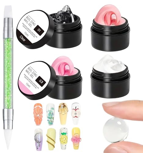 3D Nail Gel, 4 Colors Sculpting Gel Glue, Waterless Flower Foil Rhinestone Molding Glue for Home Salon Stamping French Tips Manicure Toe Charm Pedicure