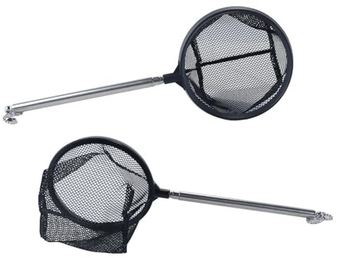 VOANZO Épuisette d'aquarium avec manche télescopique pour plantes aquatiques et petit étang (ronde)