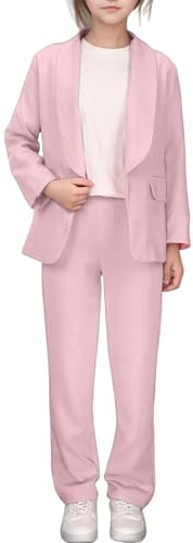 Generico Completo Bambina Ragazza Eleganti 2 Pezzi Giacca Blazer Maniche Lunghe e Pantaloni Tailleur Cerimonia Primavera e Autunno per Bambine Ragazze 5-14 Anni