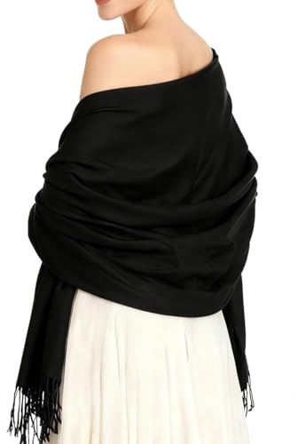 EASE LEAP Pashmina Châle pour Femme Hiver Chaud Douce Grande Écharpe Foulard Etole Mariage Echarpes (Noir)