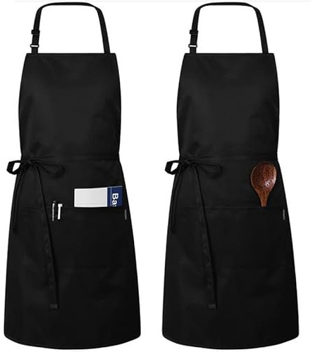 Wakects Svart BBQ-förkläde med 2 Fickor, Justerbar Halsrem, 70 X 80 Cm för Restaurang och Hemlagning