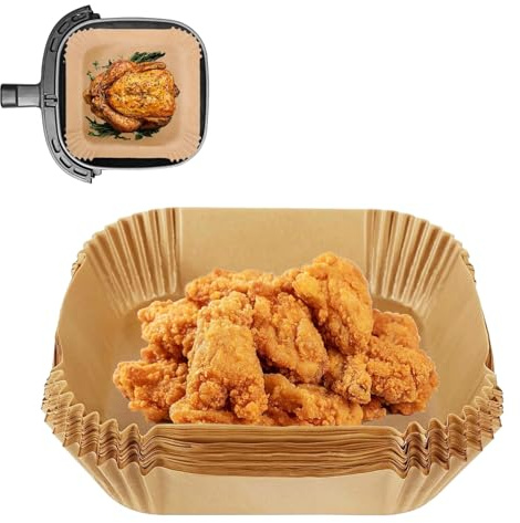 100 pezzi di carta da forno Airfryer per friggitrici quadrati con capacità di 6 l/3 l, aumento e ispessito, accessori per friggitrici ad aria calda, forni e forni a microonde