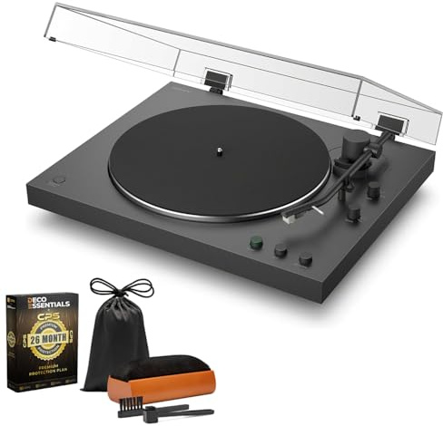 Sony PSLX3BT Full Auto Playback Turntable with Bluetooth Connectivity Black Bundle with Deco Gear Vinyl Record Cleaning Kit and Deco Essentials 2YR CPS Enhanced Protection Pack