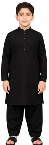 Clossy London Boys Salwar Kameez Kurta Suit Sets Indian Pakistani Plain Black White Cotton Summer Winter Comfortable Traditional Dress for Eid Holi for kids and children.
