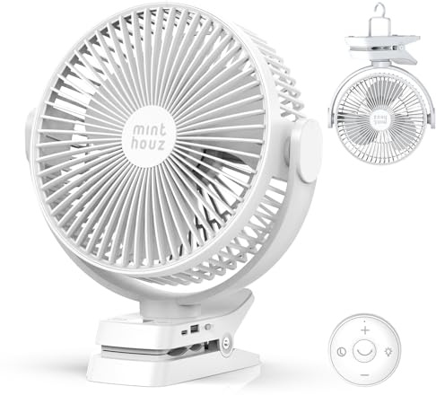 Minthouz 8'' portable Clip on Fan Rechargeable, 12000mAh USB Desk Fan,White