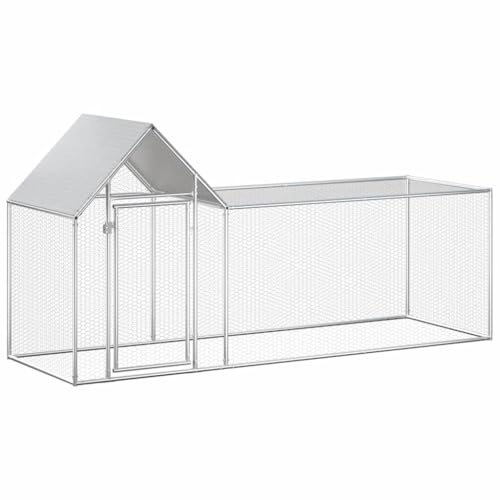 Galvanised Steel Chicken Coop 3x1x1.5 m with Water Resistant Roof, Lockable Door, and Wire Grid for Easy Viewing, Assembly Required