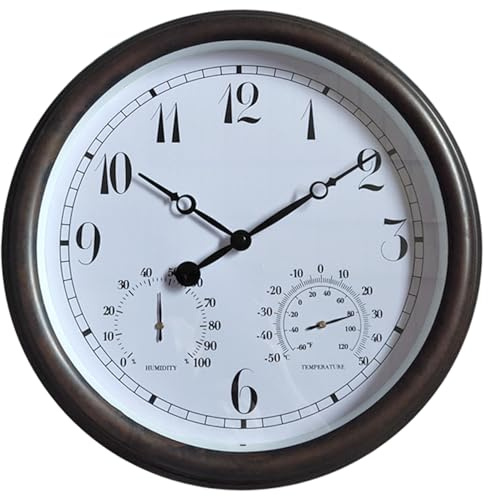 Faticenic utomhusklockor vattentät, 15 tum vintage utomhusväggklocka med termometer och hygrometer, stor vit urtavla, lätt att läsa, klockor, termometer kombo