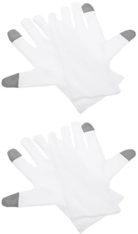 AKOOSY Guantes de Algodón Blanco para Cuidado y Suavidad de Manos Secas para Dormir Hidratantes Loción Incorporada, Guantes de Noche de Spandex y Algodón 2 Pares