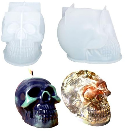 3D Large Skull Candle Moulds, Halloween Silicone Moulds Skull Epoxy Resin Molds for Soap Aromatherapy Candle Making DIY Craft Home Decoration