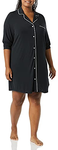 Amazon Essentials Camicia da Notte con Bordi Tubolari (Taglie Forti Disponibili) Donna, Nero, 6XL Plus
