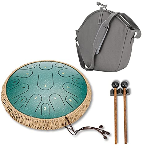 Tambour de Langue en Acier, Tongue Drum 15 Notes 14 Pouces Tambour Handpan, Tambour éthéré, Sac Instrument à Percussion avec Maillets et Sac De Transport pour la Méditation,Yoga,Performances,éducation