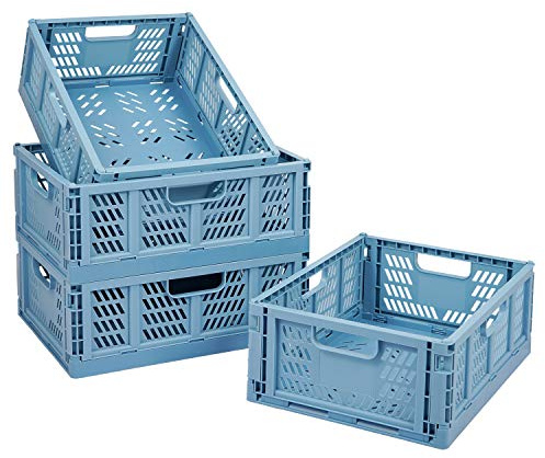 jocabo Plastic Drawer Organizer Collapsible Storage Boxes Crate,4-Pack Stackable Folding Storage Basket Closet Containers Toy Organiser for Home Office Bedroom Kitchen Drawer Pull Out Under Bed-Blue
