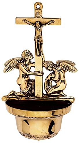 Acquasantiera angeli in ottone lucido da parete muro Made in Italy