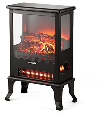 TURBRO Suburbs TS17Q Infrared Electric Fireplace Stove, 19 Freestanding Stove Heater with 3-Sided View, Realistic Flame, Overheating Protection, CSA Certified, for Small Spaces, Bedroom - 1500W