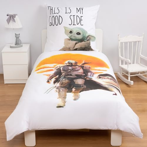 Disney Home Mandolorian - Set di biancheria da letto 2 pezzi, biancheria da letto 140 x 200 cm e federa 65 x 65 – 100% cotone super morbido – biancheria da letto double face per bambini