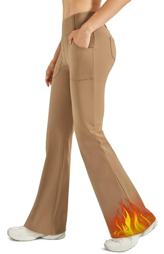 G4Free fleecefodrade leggings dam yoga klänning byxor med 4 fickor termisk, Brun, XXL