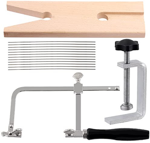 Mardatt Lot de 14 scies professionnelles 3 en 1 pour bijoutier comprenant un collier de serrage en V, un cadre de scie réglable et des lames de scie à chantourner, outils de bijoutier pour métal,