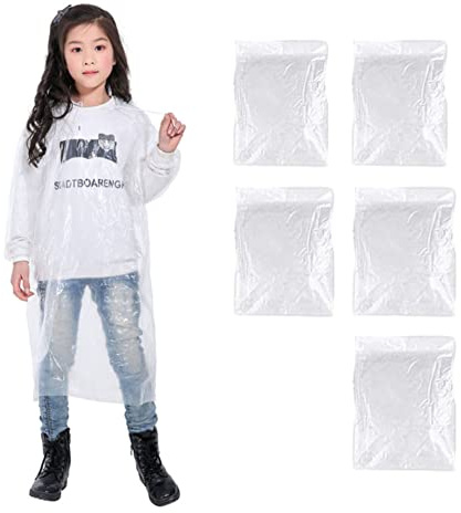 OUOQI 5PCS Chubasquero Transparente Desechables,Poncho Impermeable,Chubasqueros Impermeable con Capucha y Mangas,Plegable Poncho Emergencia Impermeable,para Viajes, Picnic, Deportes,Ir a la escuela
