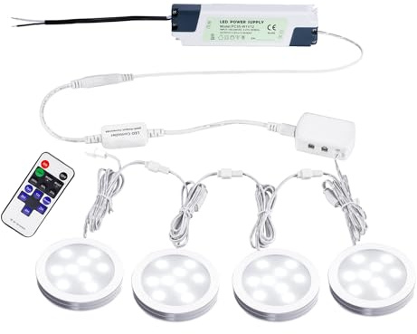 AIBOO Underbyggd LED-Ljus Dimbar, Ultratunn 230 V Med Fjärrkontroll, Permanent Skåplampa Med Fast Ledningar för Kök (4-Pack, Dagvit)