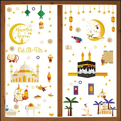 196 stycken Ramadan, fönsterklistermärken, Eid Mubarak, fönsterbild, set, ramadan, dekorationer för hem, stjärnlykta, klistermärken, muslimska fönsterklistermärken, fönsterdekoration, självhäftande