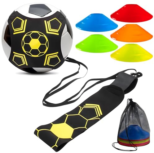 Vulevirtue Kick Entraîneur Solo avec 10 Cônes, Ceinture D'entraînement, Football Kick Traine pour Enfant et Adulte, Convient aux Balles Taille 3, 4, 5