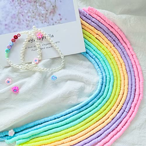 HERZWILD 4 300 st Heishi platta clay pärlor blandad färg rund clay pärlor 12 trådar Heishi handgjorda polymer lerpärlor för smycken tillverkning halsband armband örhängen hitta (godis)