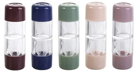 Vctitil 5 Astucci Contenitori Trasparenti per Lenti a Contatto, a Forma di Capsula Color Caramella, Portatili, da Viaggio, Sigillati (Caffè/Viola/Beige/Verde/Blu)