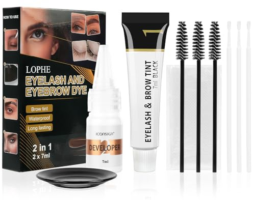 LOPHE Brow & Lash Dye Kit - Black Eyebrow & Eyelash Tint, Formula with Fibres for Full Brows & Volume Lashes
