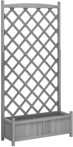 vidaXL Jardinière avec Treillis, Lit Surélevé, Bac à Fleurs, Pot de Plantes, Boîte à Fleurs Jardin Patio Terrasse, Gris Bois Massif de Sapin