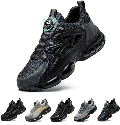 Gugifcto Chaussures de Sécurité Homme Femme Légère Basket Securite Antidérapante Mode Confortable Chaussures de Travail Respirantes Black 46 EU