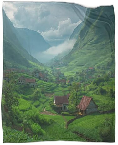 Frühlingslandschaft Kuscheldecke 80x90inch(200x230cm),weich & Warm,extra Flauschig Als Sofadecke Nature Wohndecke Yogadecke Tagesdecke,Plüsch Sofaüberwurf