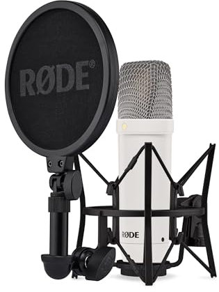 RØDE NT1 Signature Series Gran micrófono de Condensador de diafragma Grande con Montaje de Choque, Filtro Pop y Cable XLR para producción Musical, grabación Vocal, transmisión y podcasting (Blanco)